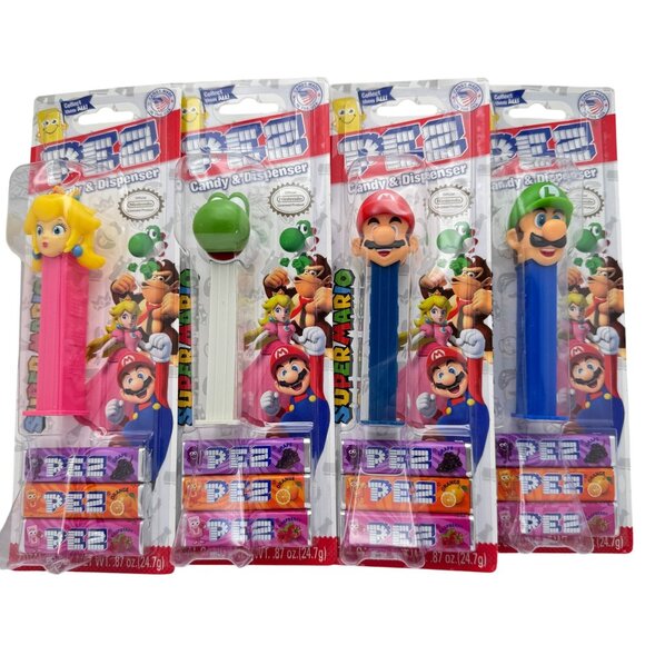 Super Mario Bros. Pez Candy Dispenser 4 pc Set Mario Luigi Princess Peach Yoshi - Picture 1 of 10
